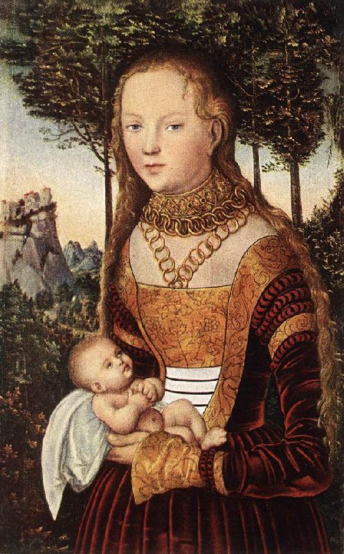 CRANACH, Lucas the Elder Young Mother with Child dfhd Germany oil painting art
